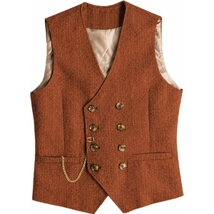 Custom Men's Double Breasted Tweed Vest Premium Herringbone Waistcoat Formal Business Wedding Classic Tailored Suit Vest - Product Image 1
