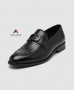 Asken Atelier Men's Embossed Pattern Synthetic Leather Loafers Toe Slip-On Classic Dress <b>Shoes</b> for <b>Wedding</b> Party Autumn Formal - Product Image 3