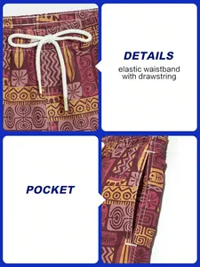 Geometric Print Drawstring Waist Pocket Casual Beach Shorts Holiday / Vacation / Beach / Hawaii / Tropical / Swim / <b>Bathing</b> - Product Image 3