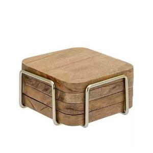 Ensemble de sous-verres en bois d'acacia très vendus avec support, sous-verres carrés en bois pour table basse, bar, décoration intérieure, cadeau - Product Image 6