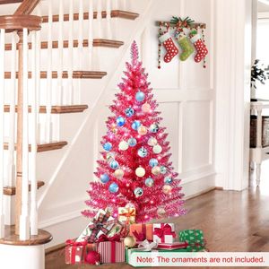 Albero di Natale Rosso da 120 cm con 50 Luci UL e 122 Punte in PVC, Albero Artificiale Preilluminato per Decorazioni Interne in Spazi Ristretti - Product Image 1