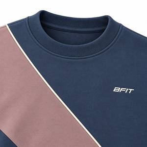 Mens Premium Contrast Wave <b>Crewneck</b> Sweatshirt Custom Casual Athletic Pullover Sportswear Cotton Polyester Fleece Windproof - Product Image 2