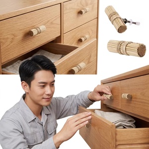 Ba Handmade Natural Rattan Wood Cylinder Drawer Knob Industrial Furniture Handle for Living Room & Home Office Easy Installation - Product Image 2