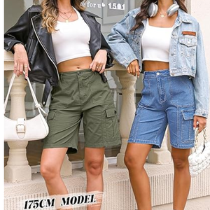 Shorts en jean stretch taille haute pour femme, coupe décontractée, ourlet brut, style mom fit, longs, fabriqués au Bangladesh - Product Image 3