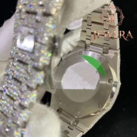 Montre de luxe pour homme de qualité export, entièrement sertie de diamants, en acier inoxydable, boîtier de 41 mm, verre analogique, mécanique, affichage automatique de la date, fermoir pliant