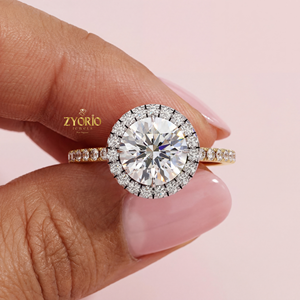 <b>Silver</b> Plated Brilliant Cut Lab Grown Diamond Halo Engagement <b>Ring</b> Pave <b>Set</b> Band Bridal Wedding Party <b>Ring</b> VVS2 Clarity Luxury - Product Image 1