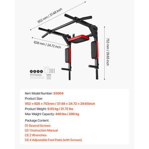 Stazione Multifunzione a Muro per Trazioni e Dip, in Acciaio Rinforzato, Regolabile, per Allenamento Parte Superiore del Corpo, per Trazioni e Chin-up - Product Image 4