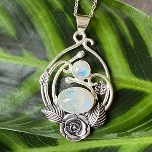 Angelic Double <b>Moonstone</b> Flower <b>Pendant</b> 925 Sterling Silver Fairy Whimsigoth Jewelry Handmade Tasmania Australia - Product Image 2