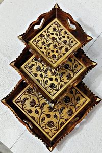 Handmade <b>Square</b> Contemporary Floral Wood Decorative Tray with Bone Inlay Carved Serving Platter for Home Wedding Table - Product Image 3