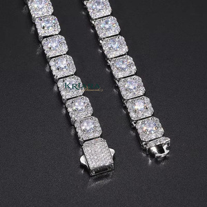 Princess Cut Lab Grown <b>Statement</b> <b>Necklace</b> Rhodium Plated S925 Silver Geometric Link Chain Unisex Luxury Party Jewelry - Product Image 2