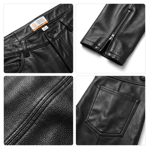 Pantalon en cuir véritable pour homme, sur mesure, marque privée OEM, style vintage, en peau de mouton noire, coupe droite, streetwear - Product Image 4
