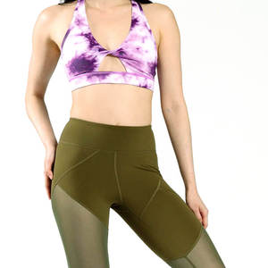 Leggings de malla de cintura alta para mujer, con estampado geométrico, color verde oliva, tejidos en spandex y nailon, deportivos, para todas las estaciones - Product Image 3