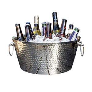 Hammered Design Metal Steel Wine Cooler Silver Finished Champagne Ice <b>Bucket</b> With Handle For Bar and Party Ware Beer Chillers - Product Image 1