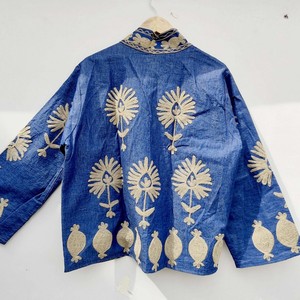 Premium Handmade Velvet Embroidered Jacket <b>Women</b> Floral Botanical Artisan <b>Coat</b> Vintage Style Outerwear - Product Image 2