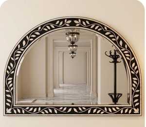 Handmade Wooden Decorative <b>Mirror</b> Irregular <b>Framed</b> Bohemian Style Black <b>White</b> Floral Design Wall <b>Mirror</b> - Product Image 3