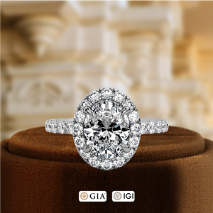 Anillo de Compromiso de Oro Sólido de 14K con Diamante Ovalado Cultivado en Laboratorio de 1CT, Anillo de Compromiso con Halo de Catedral Certificado por IGI, Anillo con Halo de Diamante Ovalado - Product Image 2