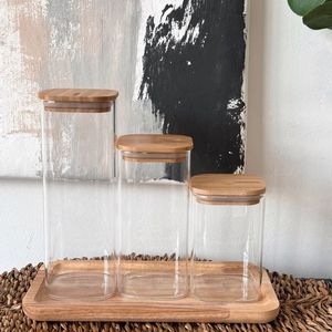 Recipiente de Vidrio Transparente con Tapa de Madera, Contenedor de Almacenamiento de Cocina Escandinavo, Recipiente Reutilizable para Despensa, Granos, Cereales, Bocadillos, Frutos Secos - Product Image 2