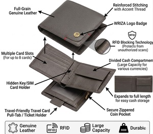 WRIZA Men's Trendy Formal Genuine Leather Durable <b>Wallet</b> with <b>RFID</b> Protection Large Capacity & Travel Friendly - Product Image 2