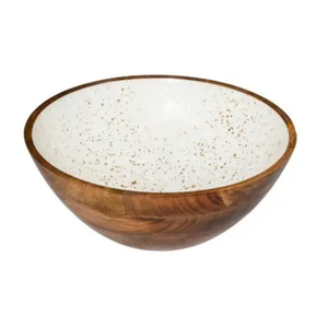 Grand bol alimentaire en bois d'acacia avec impression émaillée intérieure, design artisanal en résine, pour la restauration de mariage - Product Image 6