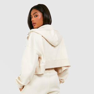 Women's Cream Hooded <b>Zip</b>-Up Tracksuit Set Full Length Loose Fit Side Pockets Casual Autumn Wear 100% Cotton Sweatpants - Product Image 5