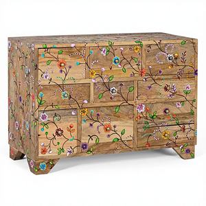 Cómoda de Madera de Mango Europea Pintada a Mano con Diseño Floral, 10 Cajones, Fabricada Artesanalmente, Madera Sólida, para Dormitorio y Sala de Estar - Product Image 1