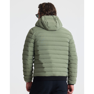 <b>Men's</b> Hooded Puffer <b>Jacket</b> Olive Green Polyester Windproof Casual Autumn Wear Slim Fit Zipper Closure Solid Color - Product Image 3