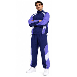 Conjunto Deportivo para Hombre en Azul y Morado con Bloques de Color, Estilo Deportivo, Cuello Alto, Tejido de Poliéster, Secado Rápido, Chaqueta Cortavientos - Product Image 2