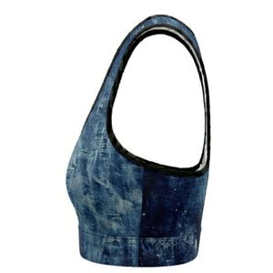 Women's Denim Print Racerback Sport Bra Medium Support Breathable Summer Gym OEM Spandex Polyester Fitness <b>Top</b> <b>Mesh</b> Back Design - Product Image 4