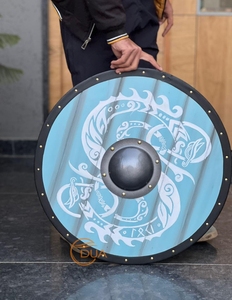 Bouclier Viking Médiéval Fait Main de 24 Pouces en Bois et Fer Poli – Décoration d'Armure pour Halloween et Noël - Product Image 3