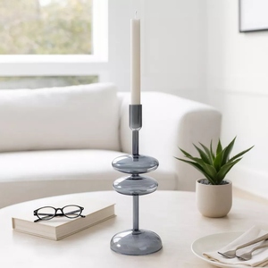 Classic design blue <b>glass</b> candle holder taper <b>candlestick</b> decorative <b>glass</b> <b>candlestick</b> holder table decor customizations options - Product Image 4