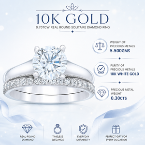 10K <b>Gold</b> 0.70TCW Real Round Solitaire Diamond <b>Ring</b> <b>Set</b> | Anniversary Engagement <b>Ring</b> for Women | Luxury Accent Jewelry Gift - Product Image 5