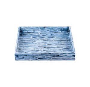 Plateau en nacre bleu ardoise à motif de mosaïque en briques carrées, plateau de service pour la décoration de table basse et l'aménagement moderne des pièces. - Product Image 1