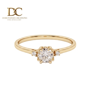 Anillo de Compromiso con Diamante Cultivado en Laboratorio, Certificado IGI, Banda de Eternidad, Oro Amarillo Sólido de 14 Quilates, Corte Redondo Brillante, Estilo Vintage - Product Image 1