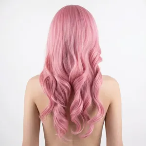Long Ombre Pink <b>Wavy</b> Human Hair <b>Wig</b> Full Lace Front Natural Look Unprocessed Hair Extension Women's Fashion <b>Wig</b> - Product Image 1