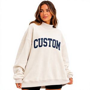 Sudadera Oversize de Cuello Alto para Mujer, de Última Tendencia, Beige, con Hombros Caídos, Manga Larga y Estampado de Letras - Product Image 1