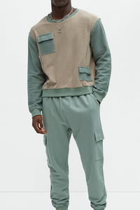 Sweat-shirt en tricot à col rond pour homme, coupe ample, avec poche, style color block, décontracté, pour l'automne - Product Image 2