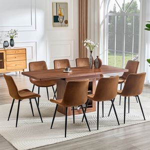 Set Tavolo da Pranzo Espandibile 59-71 Pollici con Sedie, Tavolo in MDF Noce con Tecnologia Comfort e 8 Sedie Confortevoli - Product Image 2