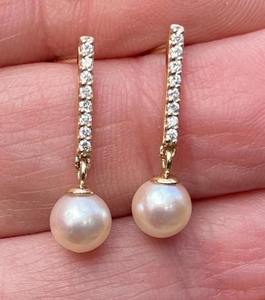 Pendientes de Oro de 14K con Diamante Cultivado en Laboratorio y Perla, Joyería Fina Elegante, Regalo para Mujer, para Fiestas y Eventos - Product Image 1