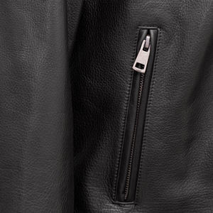 Veste en cuir noir classique pour homme, cuir véritable, coupe ajustée, fermeture éclair, logo personnalisé OEM, vente en gros - Product Image 2