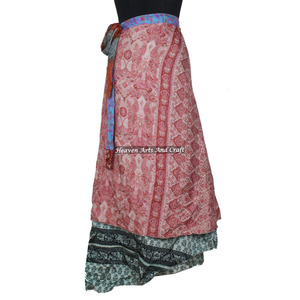 Wholesale Saree Wrap <b>Skirts</b> Indian Wrap <b>Skirts</b> Wholesale Women Wear Vintage Silk Sari <b>Long</b> Length Wrap Around <b>Skirt</b> 2 Layer - Product Image 5