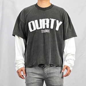 T-shirts pour hommes à manches doubles, effet délavé à l'acide, de qualité supérieure, fabriqués directement par les fabricants de vêtements, dernier design, t-shirt à manches courtes - Product Image 2