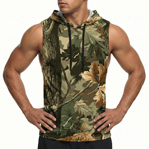 Men's Urban Camo Cutoff Hooded Tank <b>Top</b> Custom Logo Drop Armhole Sleeveless Workout Fitness Muscle Wholesale Apparel Tank <b>Tops</b> - Product Image 1