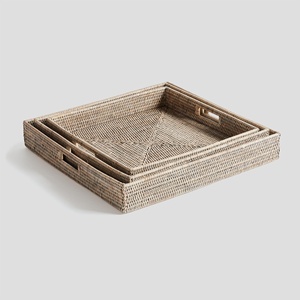 Rattan serving <b>trays</b> for <b>food</b> & drink scallop square display <b>tray</b> container handcrafted in Vietnam - Product Image 6