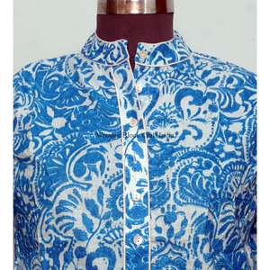 Camisas de fiesta cortas para mujer, hechas a mano en India, de algodón puro, con estampado floral, diseño bohemio, manga larga. - Product Image 3