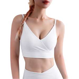 Soutien-gorge de sport pour femme à col en V, violet uni, respirant, maintien moyen, pour le yoga – Nouveau design - Product Image 4