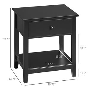 Comodino Moderno Nero con Cassetto e Ripiano per Camera da Letto e Soggiorno - Product Image 3