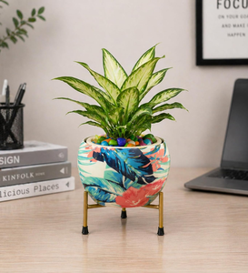 Pot de fleurs en métal Meenakari Pitalnagi fait à la main, récipient décoratif traditionnel pour plantes d'intérieur et d'extérieur, maison et jardin - Product Image 3
