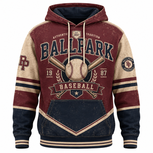 Sudadera con Capucha de Béisbol para Hombre, Diseño Tradicional Auténtico con Estampado por Sublimación, Rayas Marrón, Azul Marino y Beige - Product Image 1