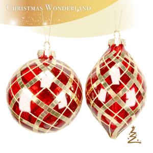 Adorno Navideño Único para Año Nuevo, Bola de Cristal Transparente Roja Brillante de 100 mm de Diámetro con Franjas de Mosaico, Adorno en Forma de Cebolla - Product Image 2