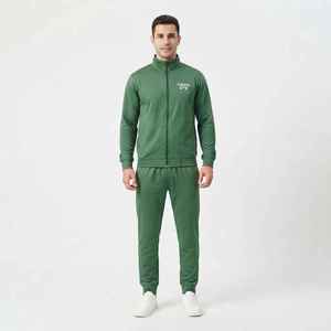 Conjunto Deportivo Verde para Hombre Hawk Eye, Color Sólido, Casual, Cierre Frontal Completo con Cremallera, Cuello Alto, Corte Regular, Transpirable, Pantalones Deportivos de Poliéster - Product Image 1